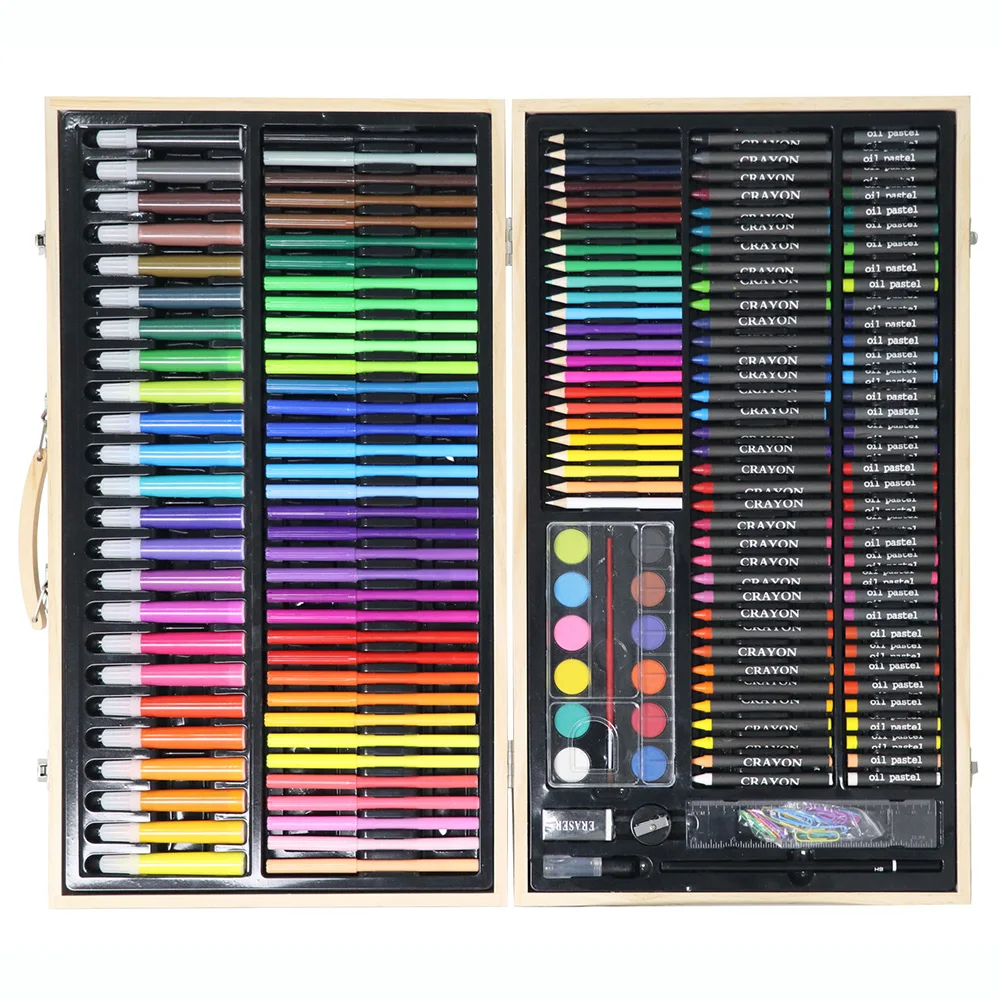 199 шт. набор художественных инструментов для рисования для детей детская ручка цвета воды мелки масляная пастель для детей с деревянным чехлом