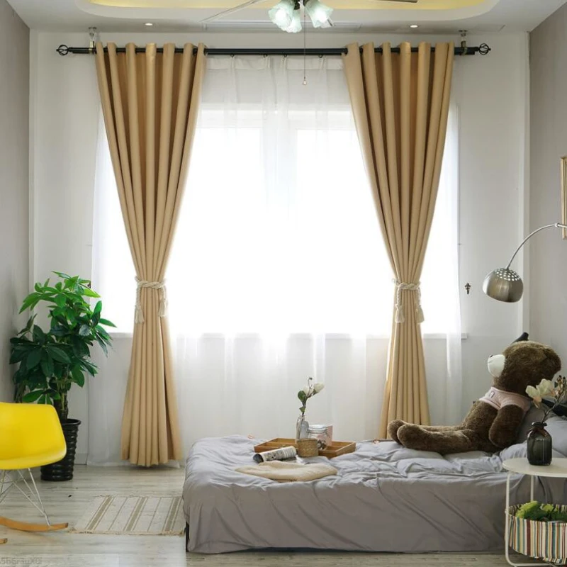 Одноцветные занавески на окно для спальни, Бургундская кухонная вуаль из белой прозрачной ткани, занавески для гостиной, Затемненные занавески X090#30
