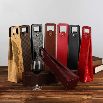 

Single Wine Carrier Gift Packing Box Manufacturers Custom-Made Wholesale Wine Bag with Leather Tote Hollow Wine Bag Y1054 J