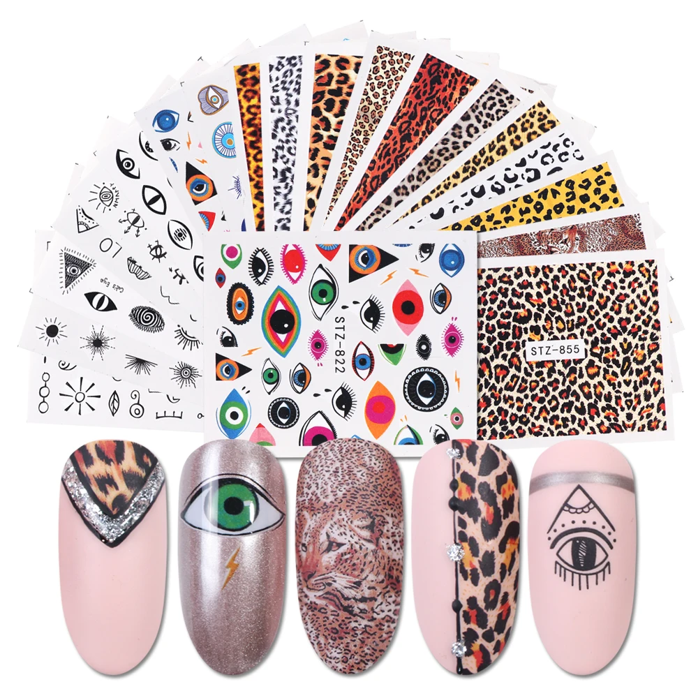 

19pcs Eyes Leopard Pattern Water Sticker Set For Nail Art Watermark Decal Flake Decorations DIY Styling Sliders Manicure LA765