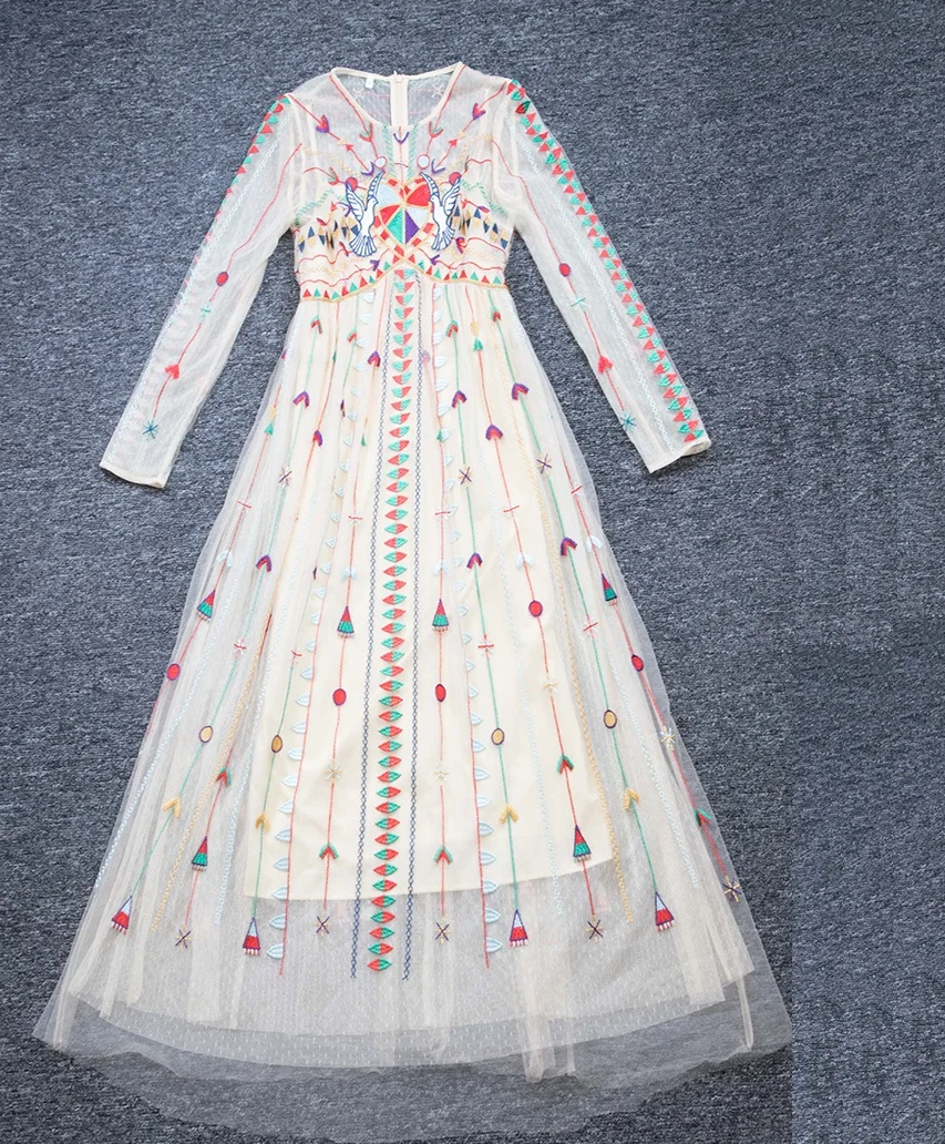 

Top Grade New 2019 Spring Fashion Evening Long Party Vestidos De Festa Women Sweetheart Embroidery Long Sleeve Maxi Dress Events