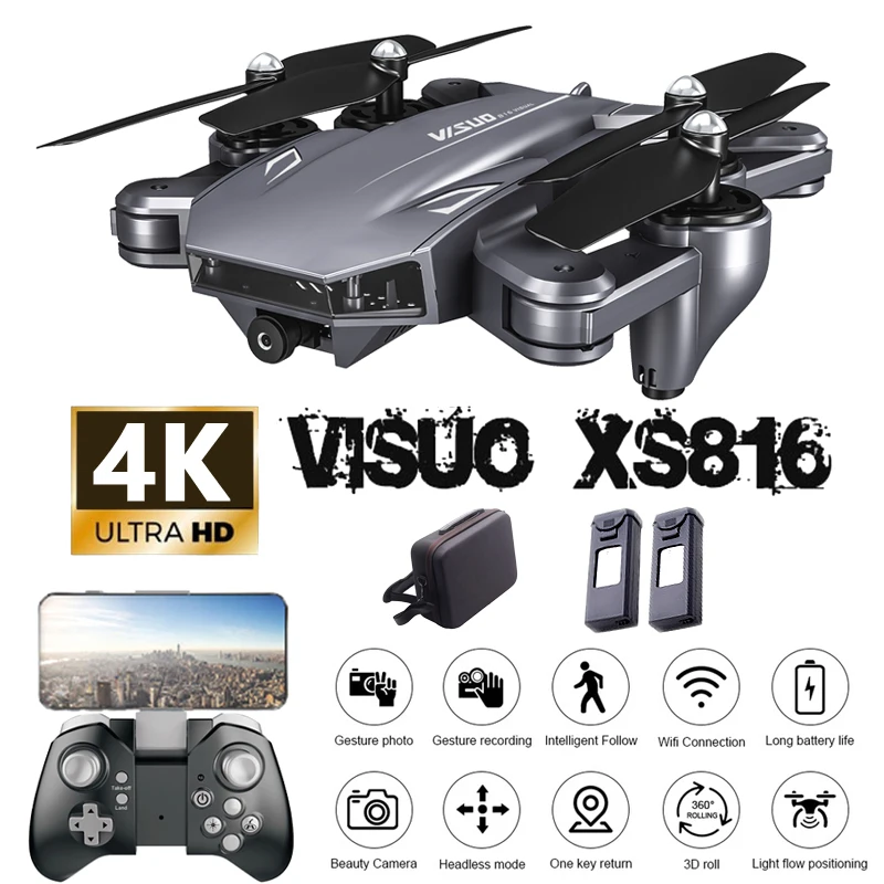 

Visuo XS816 RC Quadcopter With Camera 4K WiFi FPV Dron Optical Flow Positioning Foldable Dual Camera Selfie Drone VS XS809HW