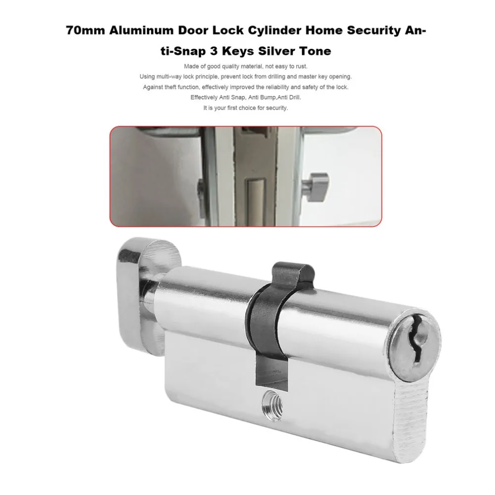 

2018 New 70mm Aluminum Metal Door Lock Cylinder Home Security Anti-Snap Anti-Drill With 3 Keys Silver Tone Set Tools Drop Shipp