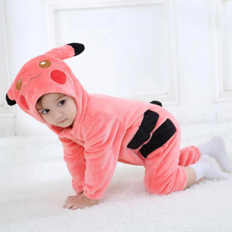 Bebe Rosa Pikachu Kigurumi Pijamas Recem Nascidos Macacao Roupa Com Capuz