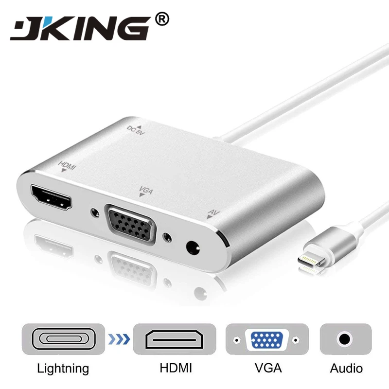 JKING High Quality HDTV OTG Cable For Lightning to HDMI VGA AV Audio