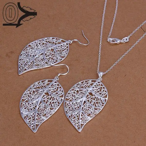 

Wholesale Silver Plated Jewelry Set,Cheap Bridal Party Sets,Simple Leaves Fashion Silver Necklace Earring Two-piece