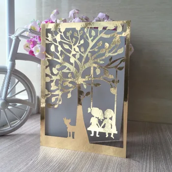 

12pcs/lot free shipping Laser Cut Wedding Invitation Card For Decoration Romantic Love Tree Carved Wedding Invitation Event