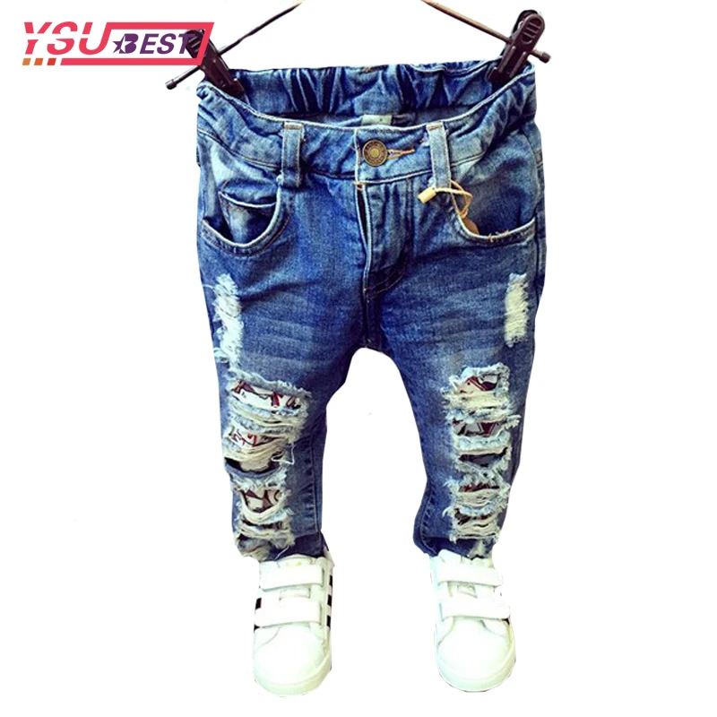 Брюки с дырками для детей 2 7 лет джинсы маленьких мальчиков и девочек брендовая
