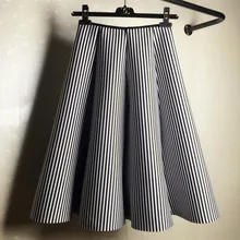 Осень и Wnter черно-Белые Вертикальные Полосы Юбка Слоеного Юбка Длинный Абзац Пространство Хлопок Ретро Женщины Юбка