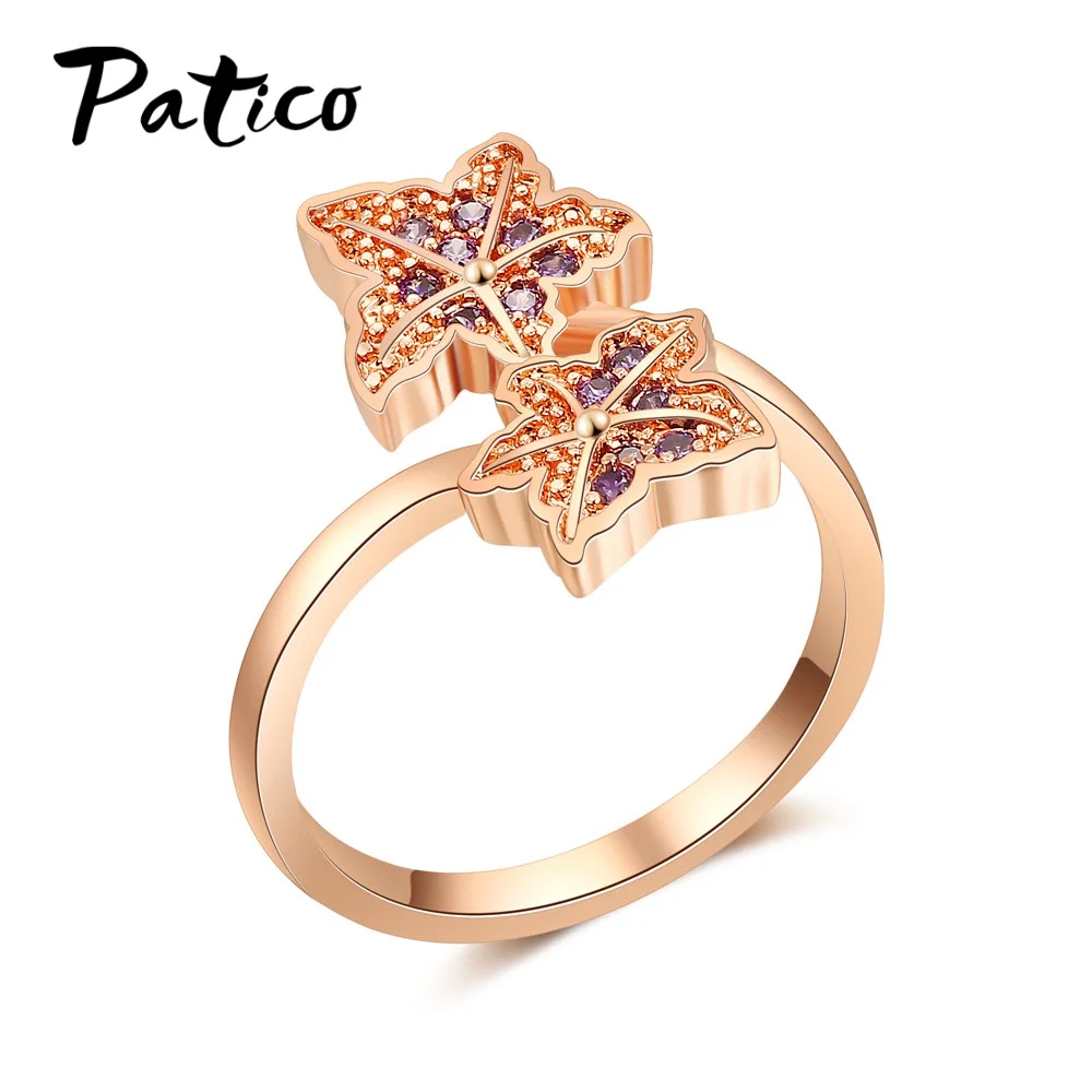 Romantic Design Maple Leaves Rose Gold Rings For Women Girl 925