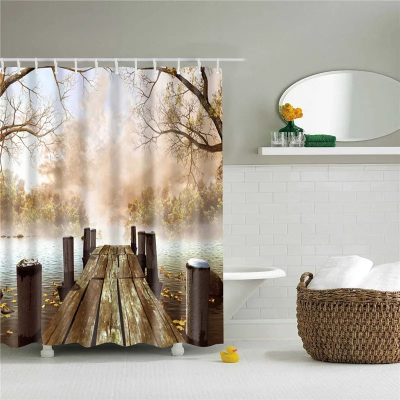 Водостойкие тканевые занавески для душа пейзаж, водопад, деревья печатные украшения ванной комнаты экраны занавески для ванной с крючками