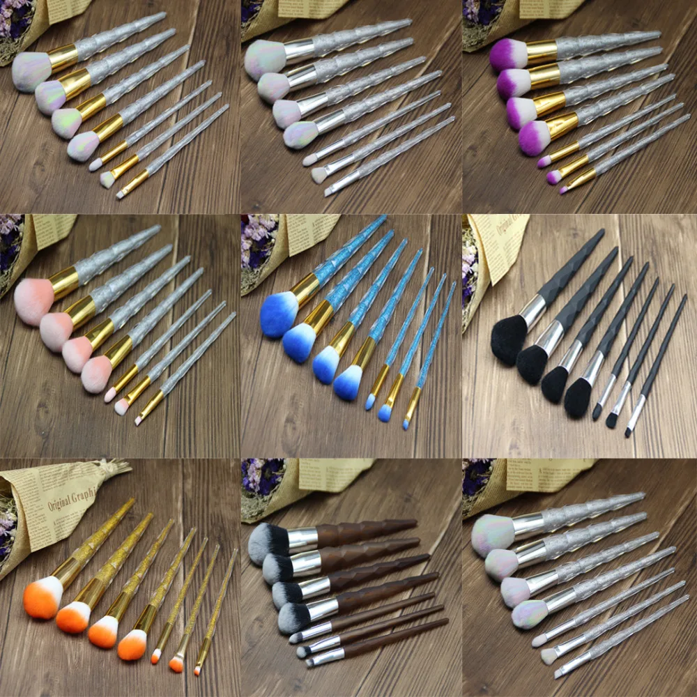 

New Makeup Brushes Set 7pcs Colorful Glitter Diamond Makeup Blush Powder Eyebrow Eyeshadow Face Rainbow Makeup Brushes 7960