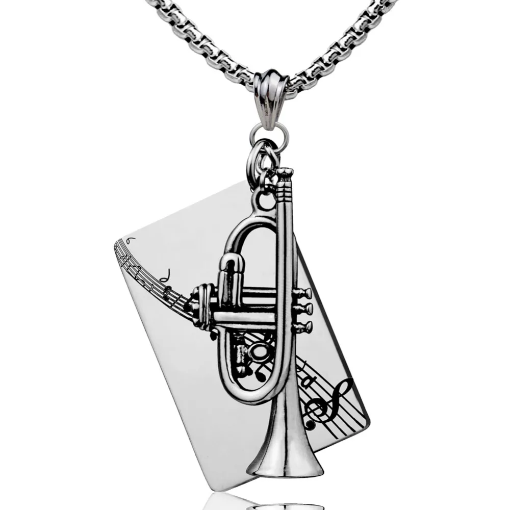 

Musical instrument Trumpet Saxophone Note Pendant Necklace Stainless Steel Circle Necklace Unisex Trendy Jewelry Teenage's Gift
