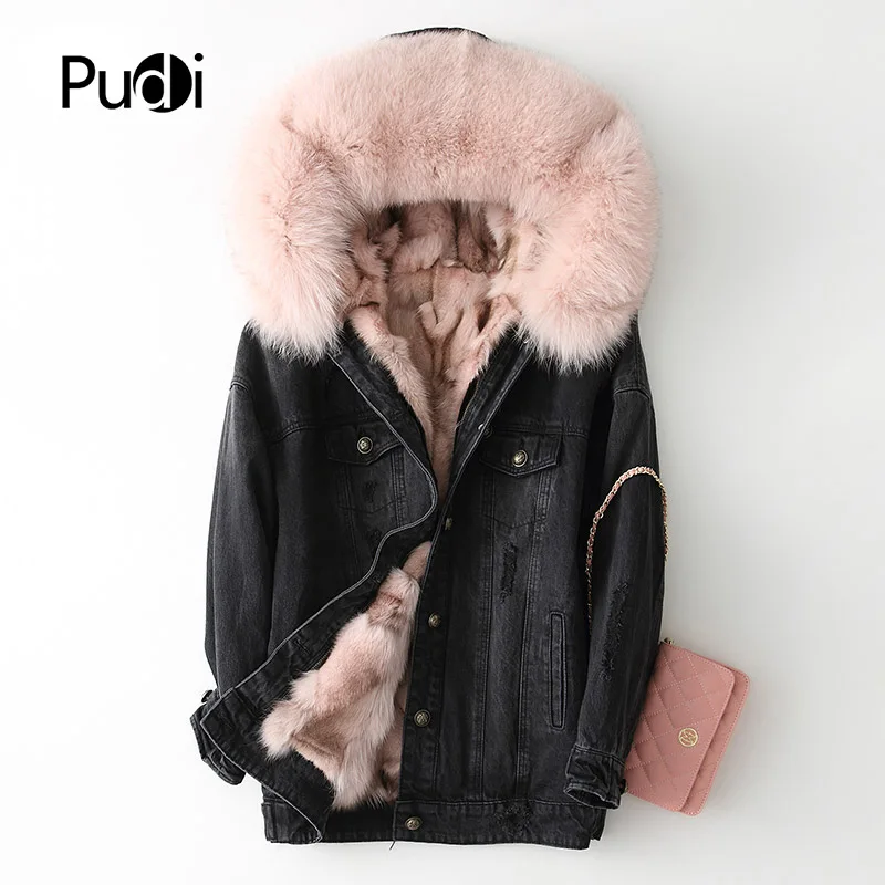PUDI A68663-5, женская зимняя теплая хлопковая парка, пальто, подкладка из натурального Лисьего меха и лисьего воротника, Женское пальто, куртка, пальто