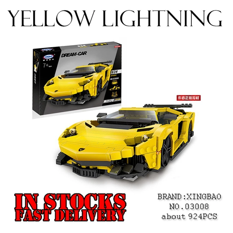 

XingBao 03008 Block 924Pcs Creative MOC Technic Yellow Flash Racing Car Set Educational Building Blocks Bricks Toy For Children