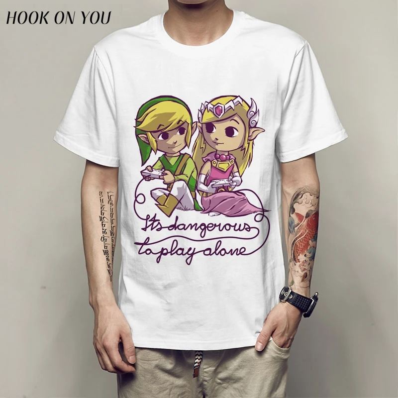 

Summer New Hot Game The Legend of Zelda T Shirt It's Dangerous To Play Alone Design T-Shirt Lovely Cartoon Hipster Top Tees
