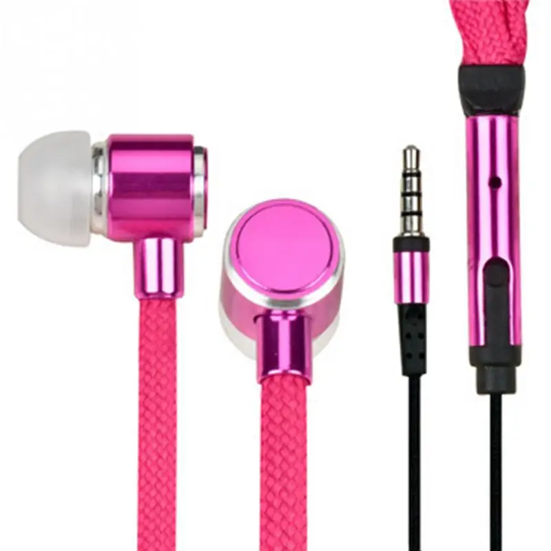 Shoelace Earphone cord Metal In Ear 3.5mm jack Earphones Bass Headset Stereo Sport Headphones With Mic#20 - Цвет: Розовый