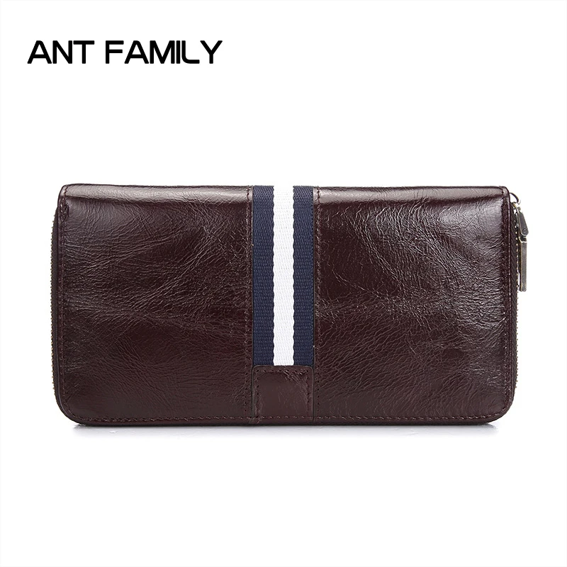 

Fashion Oil Wax Leather Wallet High Quality Genuine Leather Men Wallet Long Zipper Wallet Cowhide Wallet Male Clutch Card Holder