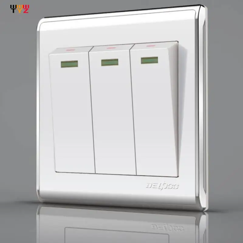 New Style 86Type 3Gang 2Way Wall Light Switch Luxury White porcelain