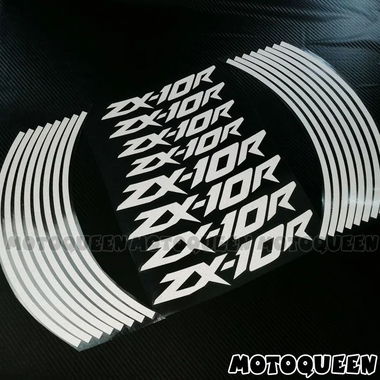 Reflective White 16 шт. 8 X пользовательские наклейки для обода колеса мотоциклов светоотражающие наклейки полосы мотоцикл Водонепроницаемый для Kawasaki zxzx10r - Цвет: Reflective White