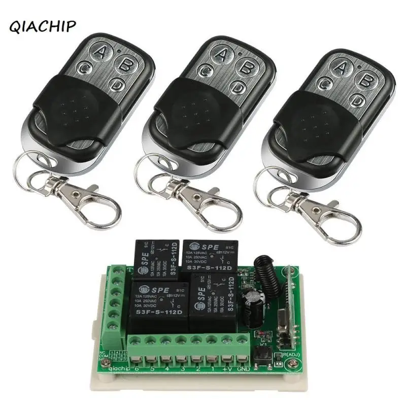 

QIACHIP 433Mhz DC3V 10A Relay 4CH Wireless Smart Remote Control Switch Receiver Module + RF 433 Mhz Remote Controls Diy kit Z3