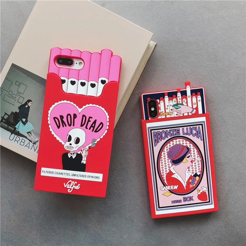 

Woman's Cute 3D Cigarette Case Match Box Emboss Patterned Phone Cases For Iphone 6 6s 7 8 Plus X XR XS MAX Silicone Cover Funda