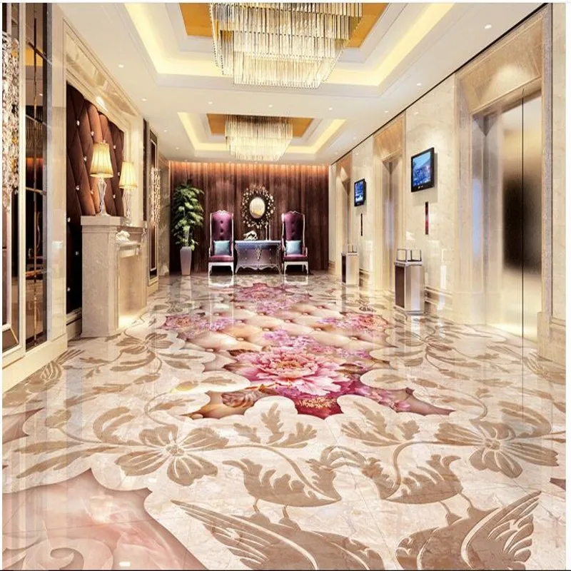 beibehang Custom paste 3d rich peony relief stone parquet pvc thick wear-resistant ultra-green flooring tiles