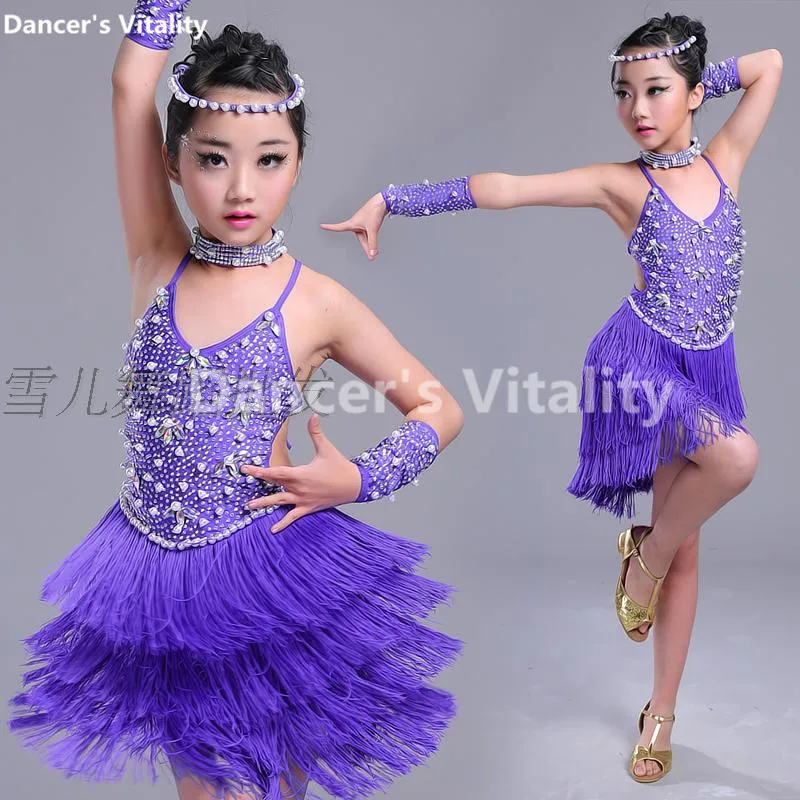 Buy New Latin diamond tassel Dance Dress Children Girls Ballroom Dance Dresses