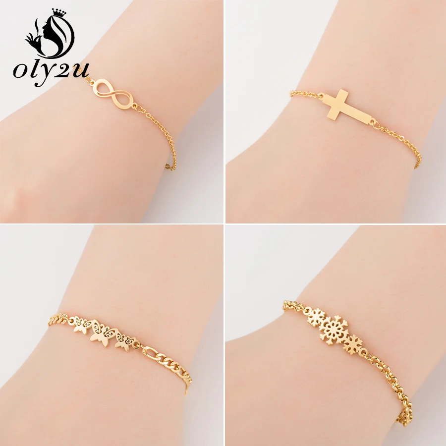 Oly2u модный очаровательный золотой браслет для женщин из нержавеющей стали бесконечный регулируемый браслет ювелирные украшение невесты Bijoux Pulseras Mujer