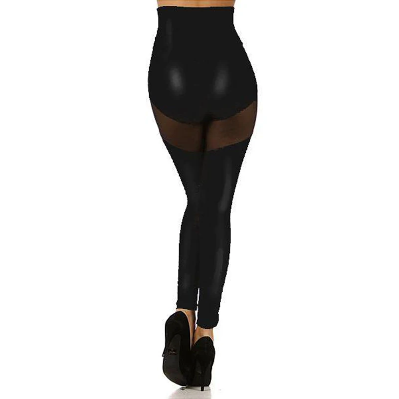 HU&GH 2017 New Stylish Women Skinny Pants High Waist Solid Black Vinyl Wetlook Bondage Standard Female Sexy Gothic Leggings (1)