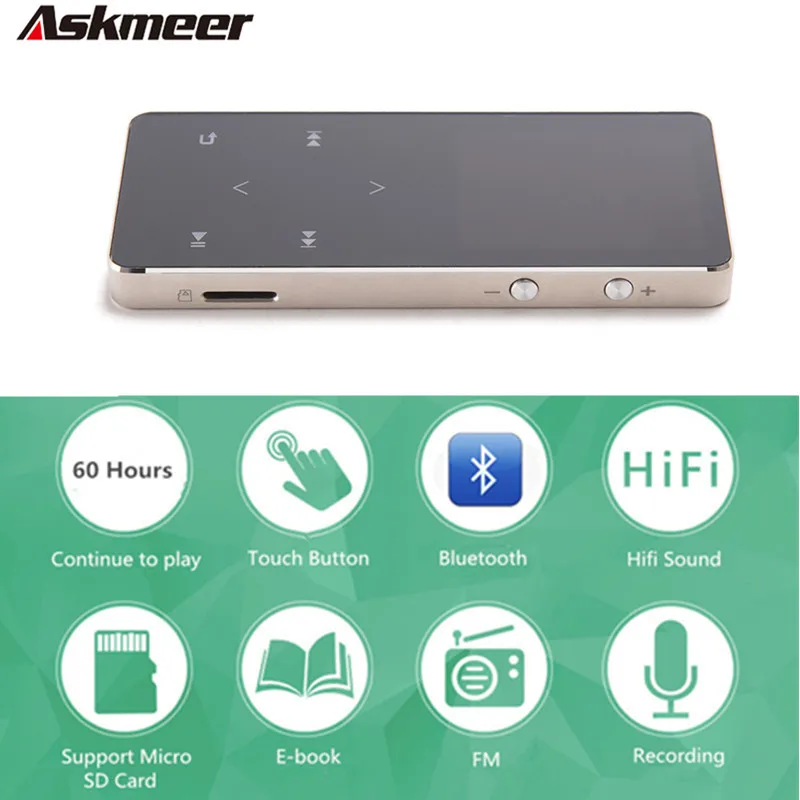 Askmeer K5 Bluetooth Hi Fi без потерь Музыкальный плеер 2 0 &quotЭкран 8 г Touch ключ FM/TF карты