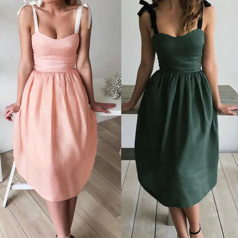 

Woman's Dresses Summer Strappy Fashion Dress Ladies Evening Party Gown Dress Beach Sundress New Casual Dresses 2019 Sukienka