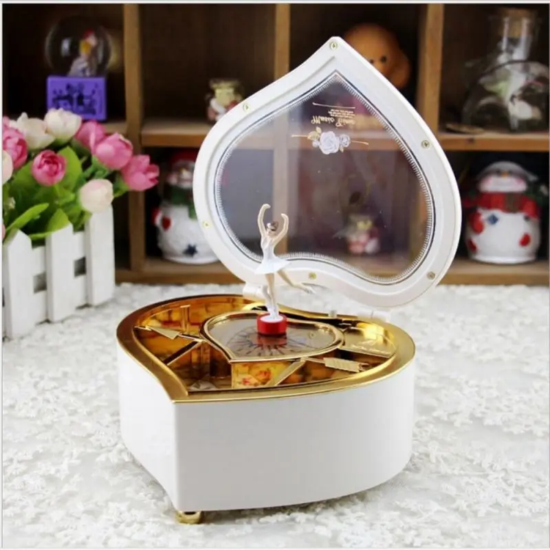 

Heart Shape Dancing Ballerina Music Box PLastic Jewellery Box Girl Carousel Hand Crank Music Box Mechanism Valentine's Day Gifts