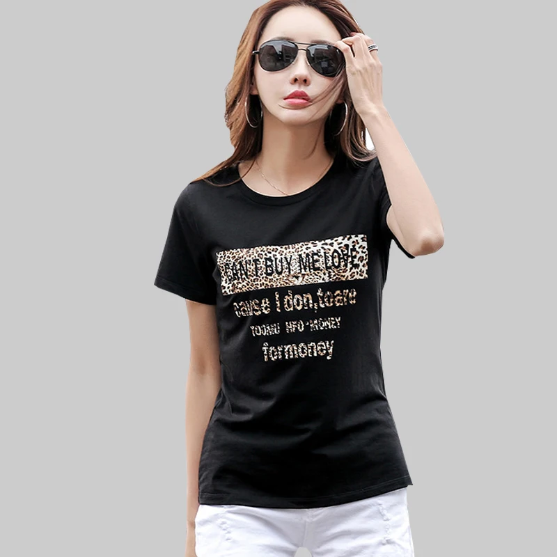 

shintimes Leopard Print Tshirt Women 2019 Summer T Shirt Womens Tops And Tees T-Shirt Female Short Sleeve Cotton Tee Shirt Femme