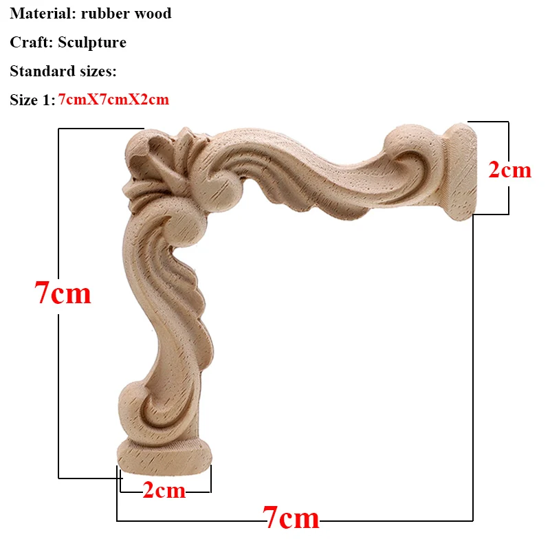 Винтажная Неокрашенная древесина наклейки с резьбой угловая аппликация, рама для домашней мебели настенные двери шкафа декоративные деревянные миниатюрные ремесла - Цвет: 7cmX7cm