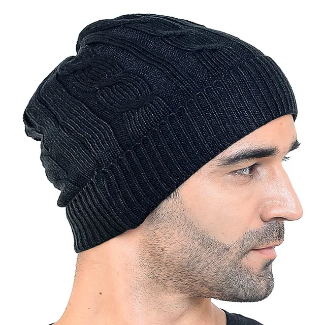 Cable Knit Beanie Skull Cap Gorros Warm Ski Winter Hat for Men HISSHE
