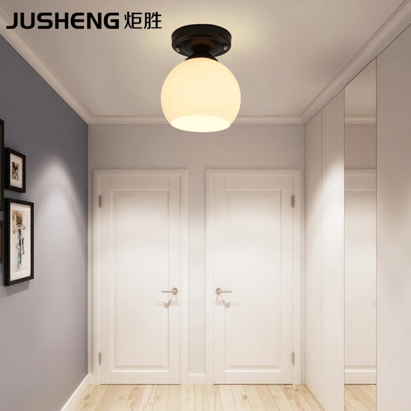 NEW Modern Brief style bedroom bedside ceiling lamp Black Round Base with E27 socket corridor balcony Glass Ceiling Light