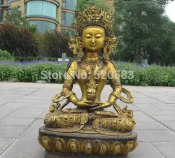 Бесплатная Доставка 18 "Тибет Буддийского Фейн Бронзовый Gild Гуань Инь долголетия Амитаюс Статуя Будды