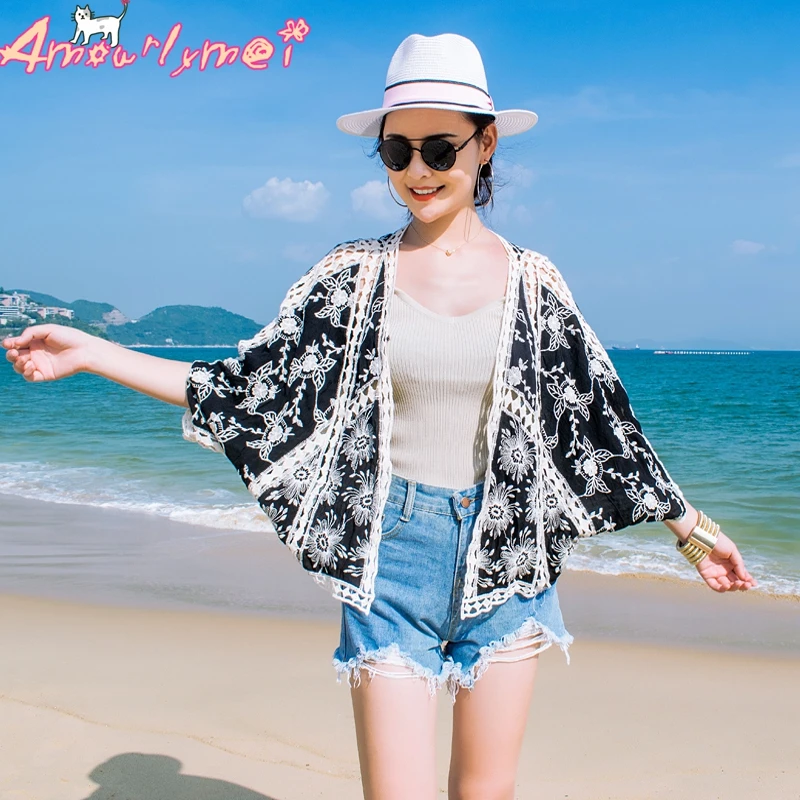 2019 Summer New Women's Mori Girl Vintage Hollow Out Embroidery Lace Loose Batwing Sleeve Kimono Cardigan Blouse Shirt Tops 2019 Summer New Women's Mori Girl Vintage Hollow Out Embroidery Lace Loose Batwing Sleeve Kimono Cardigan Blouse Shirt Tops