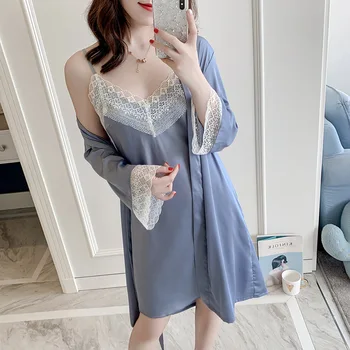 

Sexy Womens Night Robe Strap Top Pajamas Suit Summer Two Piec Sleepwear Sets Casual Home Wear Nightwear Sleep Kimono Bath Gown
