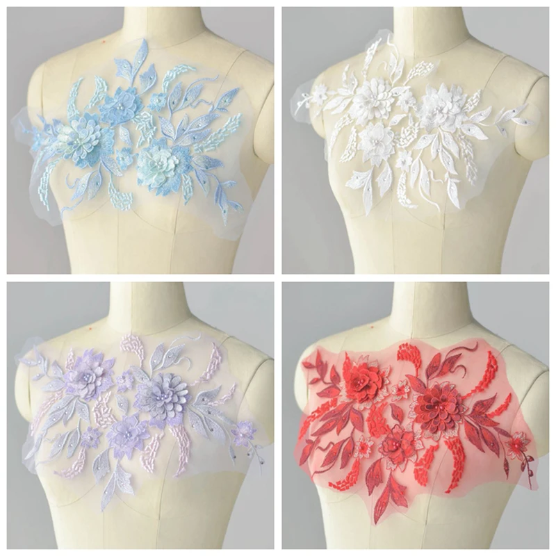 $12.74 2 Pieces Lace Applique Handmade Beaded Fabric Accessories Handmade DIY Material Wedding Decoration Lace Flower