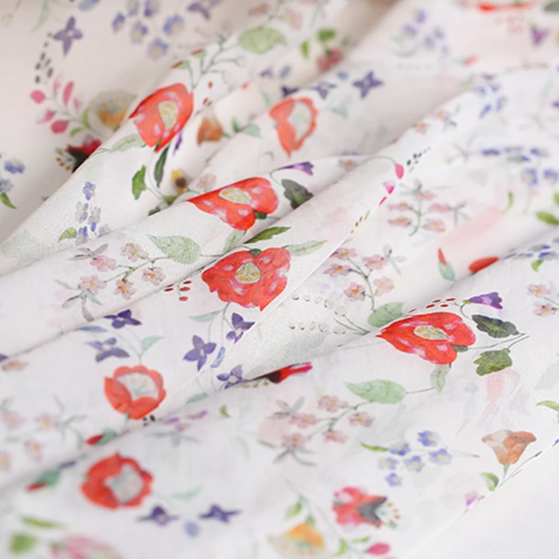 

135cm Width 8mm Small Flowers Print 100% Mulberry Silk Chiffon Fabric for Woman Summer Dress Skirt Sewing DIY-BF055