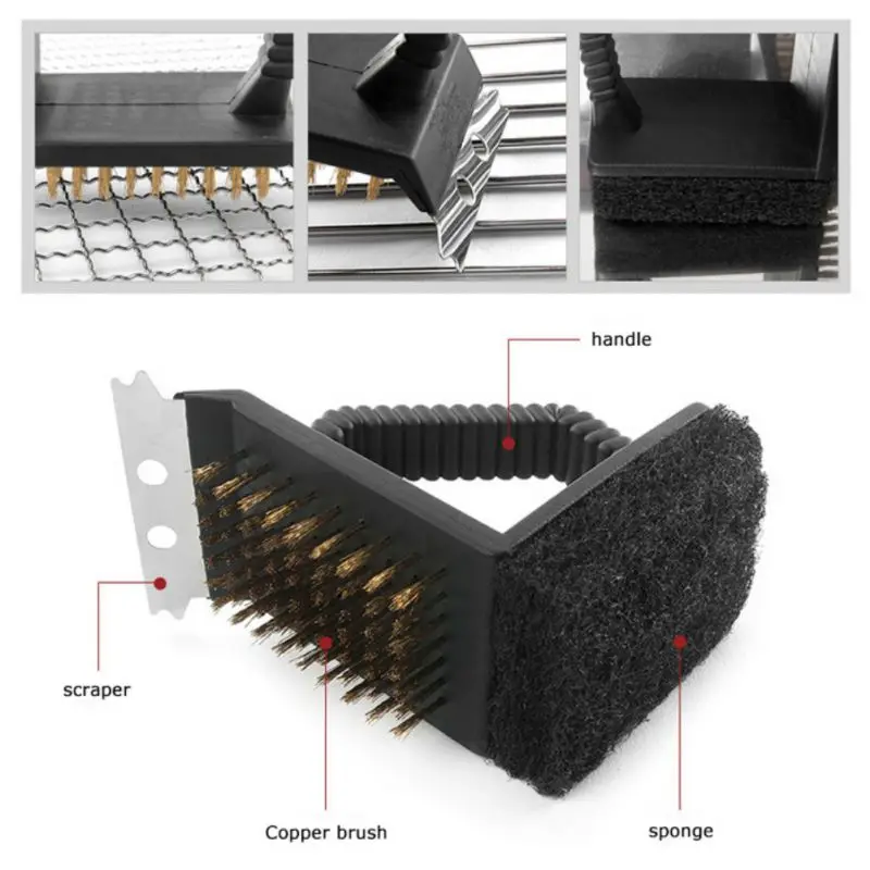Многофункциональный 3 в 1 прочный для барбекю щетка инструмент для чистки Гриля и барбекю Чистящая Щетка/стальная проволока губчатая лопатка инструменты