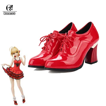 

ROLECOS Fate EXTRA Anime Cosplay Shoes Saber Nero Cosplay Red Shoes For Women 5CM Red High-heeled Shoes