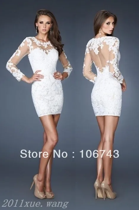 

free shipping 2016 new hot white sexy Short Long Sleeve White Lace Party gown club dresses gestante wedding Dresses custom size