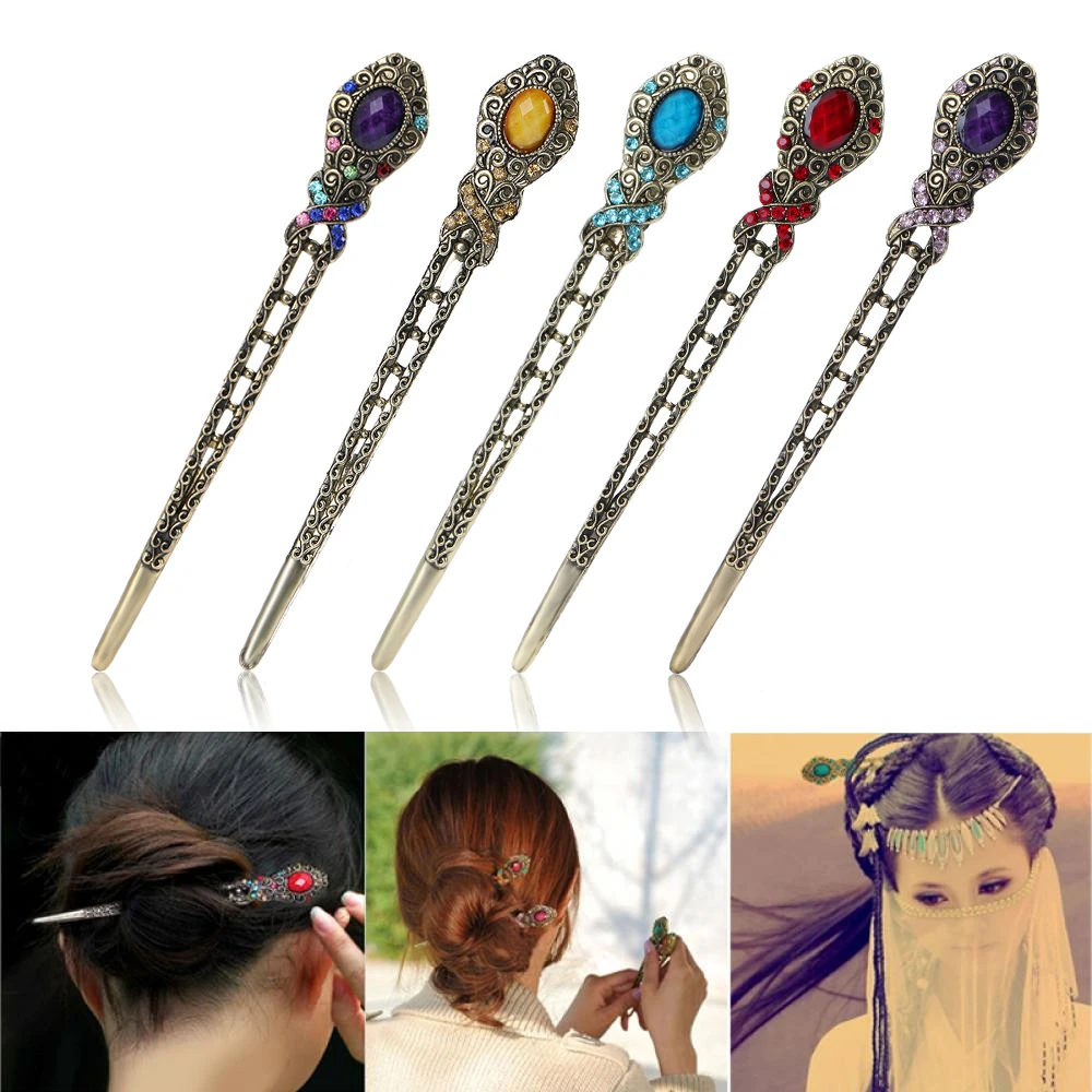 

1 Pcs 5 Colors Stylish Female Retro Hairpin Hair Clip Crystal Butterfly Flower Combs Hair Stick Hairpins Ethnic Jewelry