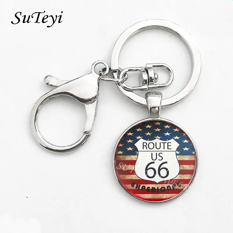 Новый художественный Рисунок кабошон брелок для ключей шоссе 66 США знак мужчин и