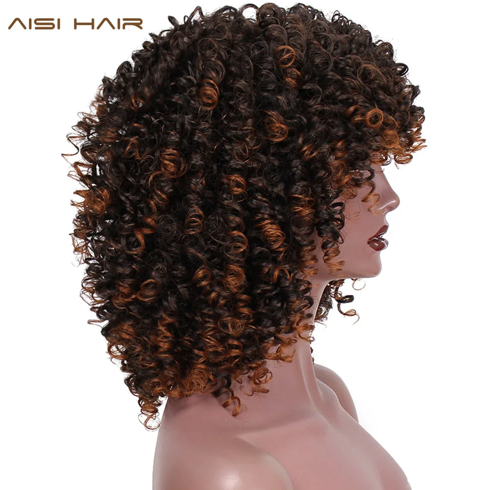 Baratos Peluca rizada Afro pelo AISI peluca sintética marrón y Ombre pelo negro Natural para mujeres pelo resistente al calor