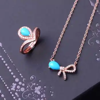 

Fidelity Natural turquoise s925 sterling silver jewelry sets natural blue gemstone rings Pendant fine jewelry for women party