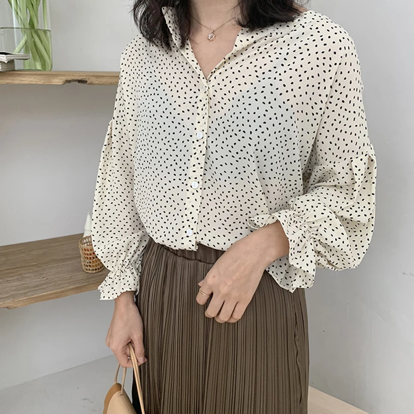 Spring and summer new style Floral chiffon shirt Korean wave long sleeve chiffon shirt